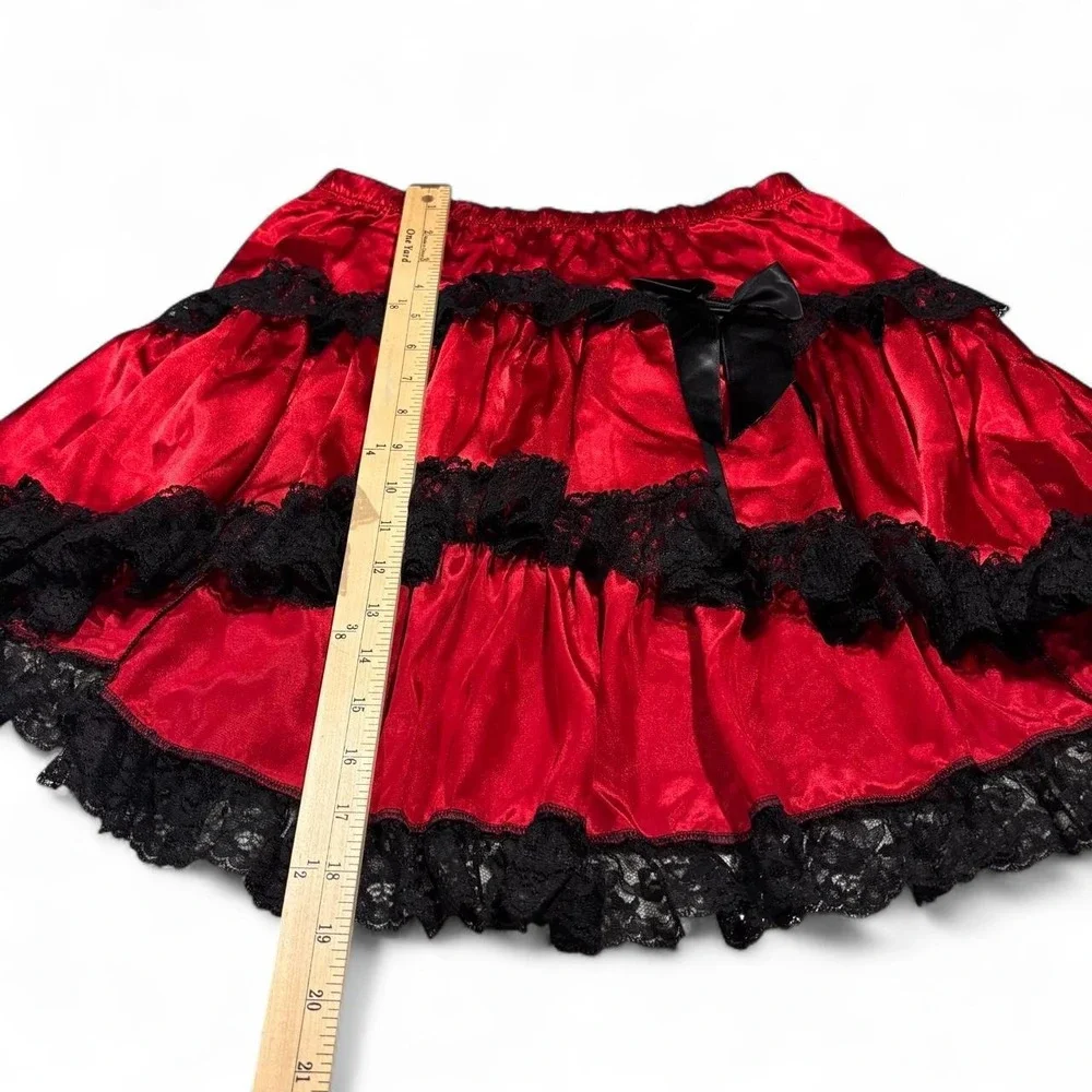 Y2K Red Satin Lace Ruffle Mini Skirt Bow Coquette🎋